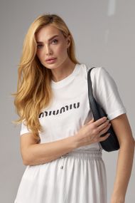 Женская футболка с надписью Miu Miu - молочный цвет, M (есть размеры)