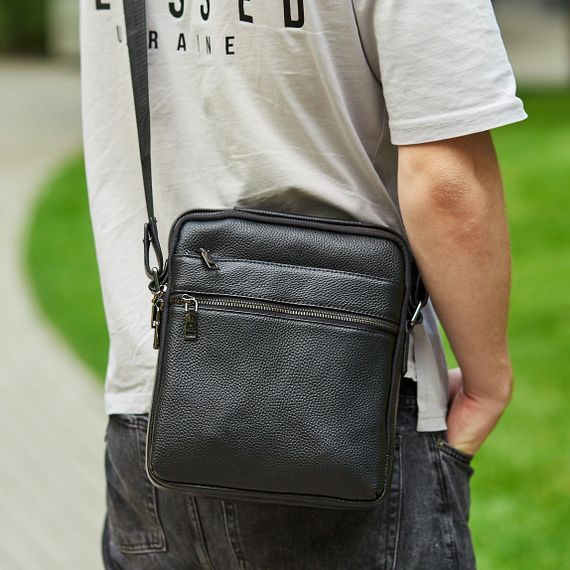 Кожаная мужская сумка через плечо черная Tiding Bag MN-284334 | Зображення 8