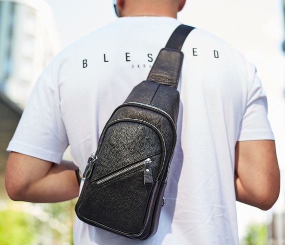 Чоловічий слінг сумка через плече шкіряна чорна Tiding Bag 33737 | Зображення 4