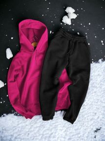 Женский теплый спортивный костюм на флисе DA2455 размер М цвет розово-черный