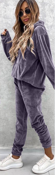 Женский велюровый костюм двойка джоггеры и худи IP445 цвет графит, размер M/L | Зображення 2