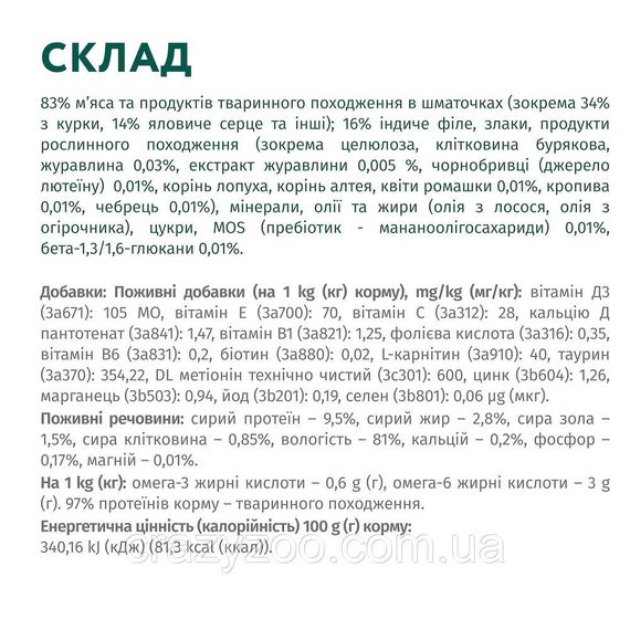 Влажный корм для стерилизованных котов OptiMeal Sterilised Adult с говядиной и индюшиным филе в желе 85 г | Зображення 2