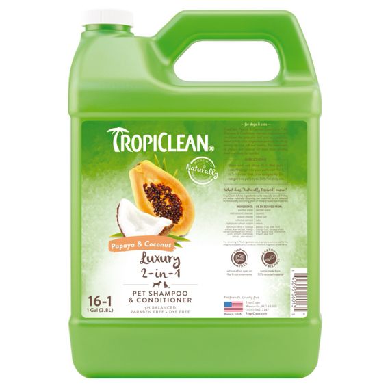 Шампунь-кондиціонер з папаєю та кокосом для собак та котів TropiClean Luxury 2-in-1, 3.79 л