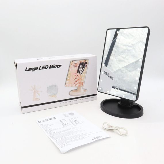 Дзеркало для макіяжу з підсвіткою (22x17 см), на батарейках та від USB, NJ-230, Чорне / Сенсорне настільне дзеркало | Зображення 9