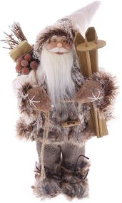 Інтерєрна новорічна фігурка Santa з подарунками та лижами 30см бежевий з коричневим