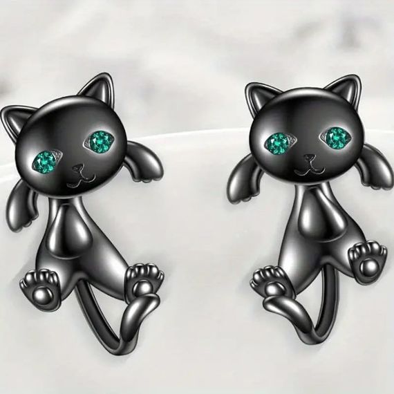Сережки-гвоздики у вигляді чорних котиків із зеленими очима, 2.5 см, модні креативні сережки-тварини