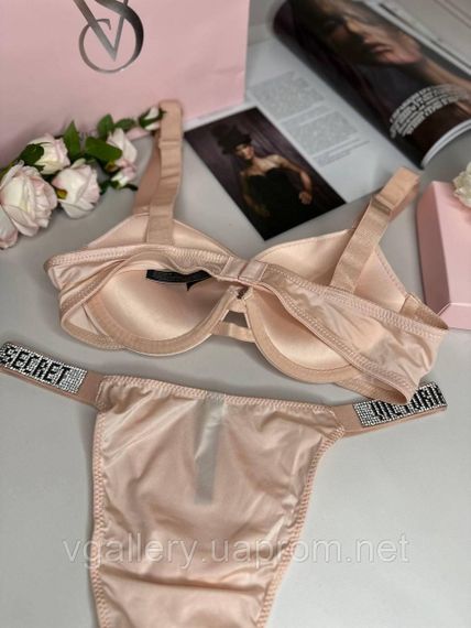 Жіноча нижня білизни Вікторія Сикрет | Сексуальний ніжно-рожевий комплект білизни зі стразами | Зображення 1