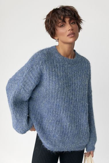 Тепла жіноча кофта з рукавами-ліхтариками - джинс цвет, ONE SIZE (є розміри)