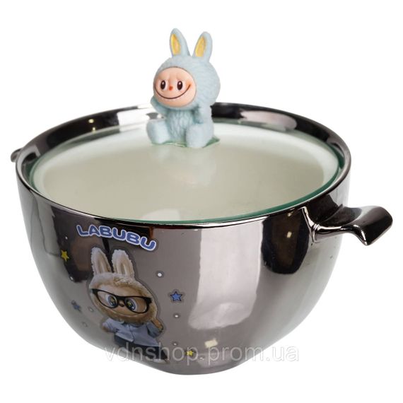 Бульонница фарфоровая Labubu с крышкой и ручками 800 (мл) Ø15 (см) Серебристый с голубым FM-34D | Зображення 3