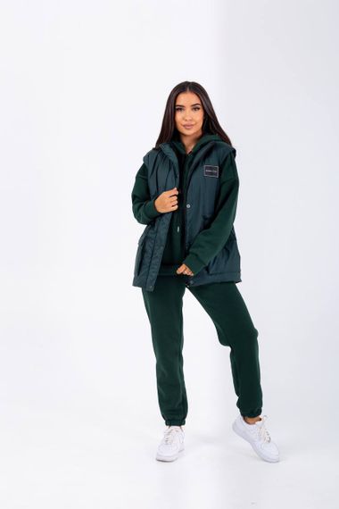 Женский очень теплый спортивный костюм тройка с жилетом NB23027 цвет темно-зеленый, размер 42/44 | Зображення 3