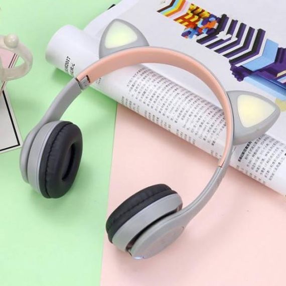 Бездротові Bluetooth навушники Y47 Cat Ear з котячими вушками та LED підсвічуванням Сірі