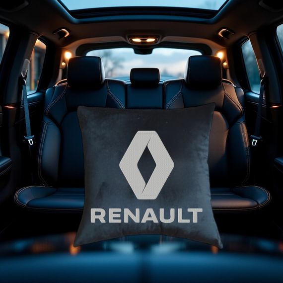 Авто Подушка c вышивкой логотипа марки рено Renault черный автомобилисту 00168
