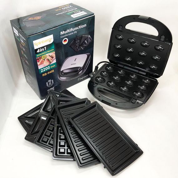 Бутербродница гриль сендвичница Rainberg RB-5408, Электробутербродница, XB-454 Мультипекарь вафельница | Зображення 2