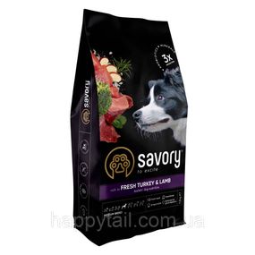 Корм Savory Medium Breed для собак середніх порід (10-25 кг), індичка та ягня, холістик 12 кг