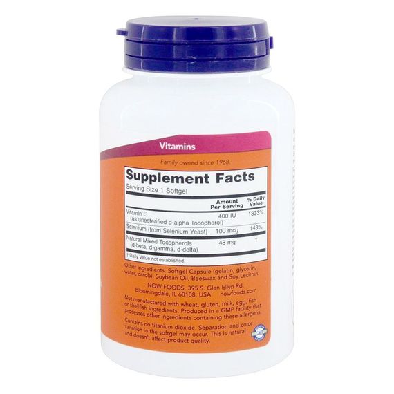 Витамин E NOW Foods Vitamin E-400 Plus Selenium 100 Caps | Зображення 1