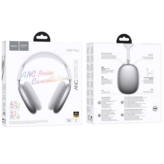 Накладні бездротові навушники Hoco W65 Plus Happy ANC (Silver) | Зображення 3
