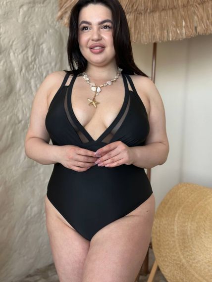 Суцільний чорний купальник PLUS SIZE з утяжкою | Зображення 6