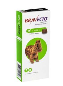 Жевательная таблетка для животных Bravecto (Бравекто) от блох и клещей 10-20кг
