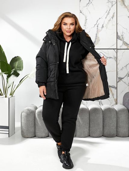 Женская теплая зимняя куртка на кулиске с капюшоном NB24035 цвет черный, размер 50/52 | Зображення 5
