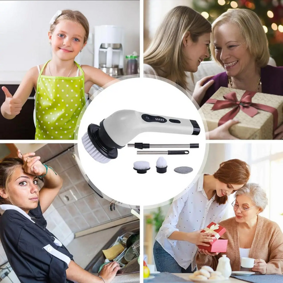 Акумуляторна щітка з телескопічною ручкою для ефективного прибирання 9в1 для дому кухні ванної та салону авто, 4 насадки 5 губок | Зображення 8