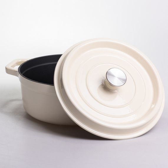 Кокотниця чавунна емальована 5,5 л, бежевий Yiwu HP-FLG-5 WHITE | Зображення 2