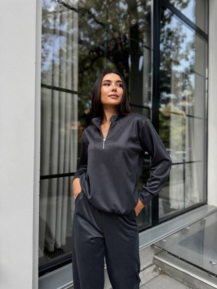 Женский спортивный костюм весна-осень свитшот и джоггеры NB24049 цвет графит, размер 50/52 | Зображення 1