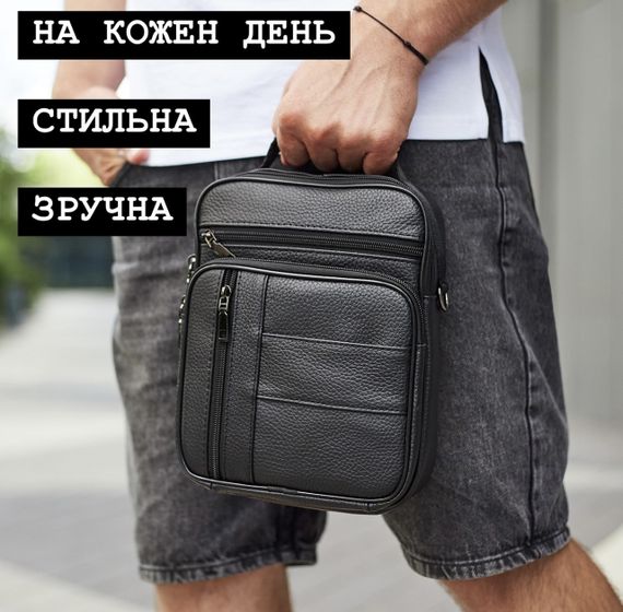 Сумка мужская через плечо кожаная черная барсетка с ручкой (BX-02103) | Зображення 5
