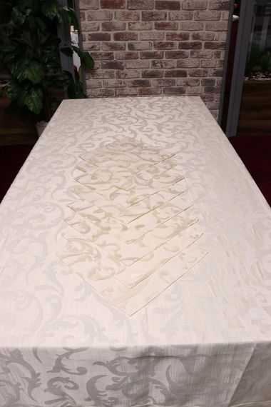 Скатертина Kayra жакардова "Вензель" з серветками 160 х 285см, кремова | Зображення 2