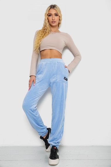 Штани жіночі велюрові, колір блакитний, 238R58473 | Зображення 1