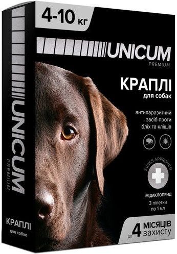 Капли от блох и клещей для собак весом 4-10 кг Unicum premium, 3 пип