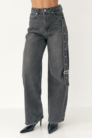 Прямі джинси із декоративним поясом на штанині - чорний цвет, 34р (є розміри)