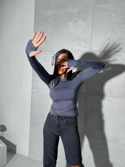 Женский лонгслив с вырезом для большого пальца микродайвинг EL621 цвет синий, размер 42/46 | Зображення 4