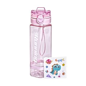 Бутылка для воды 760 мл с трубочкой и наклейками розовая HP-14-48P