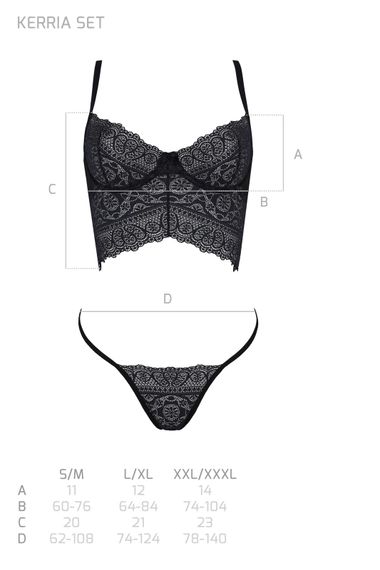 Комплект Passion KERRIA SET black, XXL/XXXL сітка+мереживо, бюстьє та стрінги | Зображення 4