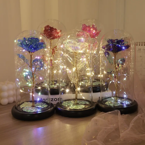 Романтична троянда в колбі , Троянда галактична з підсвічуванням у колбі   знижка | Зображення 5