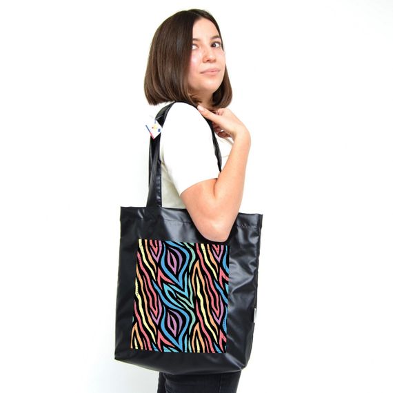 Сумка шоппер  с карманом 4Profi "Rainbow zebra" оксфорд чёрная 18750