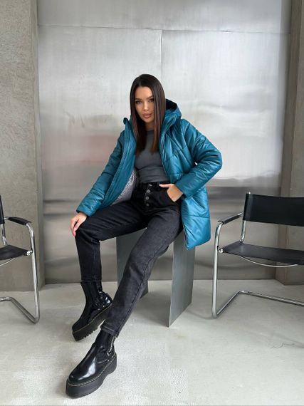 Женская теплая зимняя куртка с капюшоном NB23053 размер 46/48 цвет изумрудный | Зображення 3