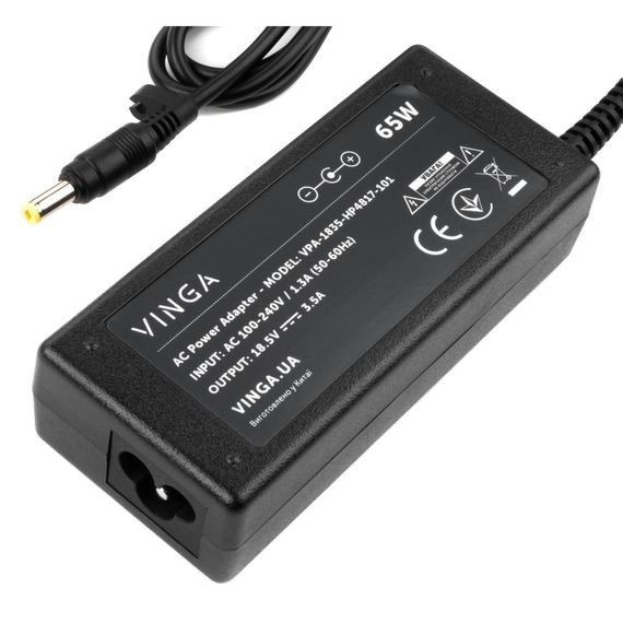 Блок живлення до ноутбуку Vinga HP 65W 18.5V 3.5А 4.8*1.7 (VPA-1835-HP4817-101) | Зображення 1