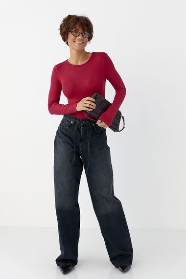 Однотонні чорні джинси  Palazzo із зав'язками на поясі - чорний цвет, 40р (є розміри) | Зображення 2