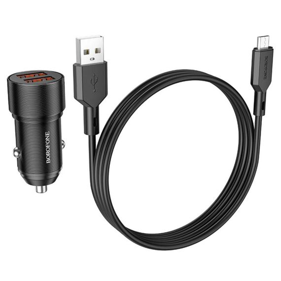 Автомобільний зарядний пристрій BOROFONE BZ19 Wisdom dual port car charger set(Micro) Black | Зображення 3