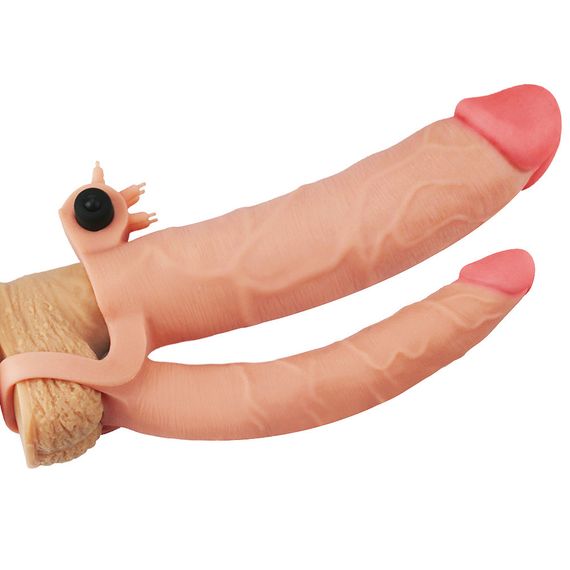 Насадка на член - Pleasure X-Tender Vibrating Double Penis Sleeve Add 3" Flesh sexstyle | Зображення 1