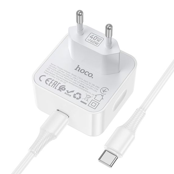 МЗП Hoco C161A Speed PD40W (1USB-C) + кабель Type-C to Type-C White | Зображення 4