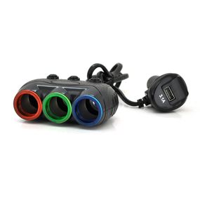 АЗУ разветвитель + вольтметр Olesson 1633, 12V-3* 12V + USB, Black, Blister