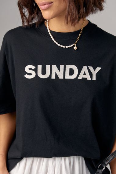 Женская футболка oversize с надписью Sunday - черный цвет, M (есть размеры) | Зображення 3