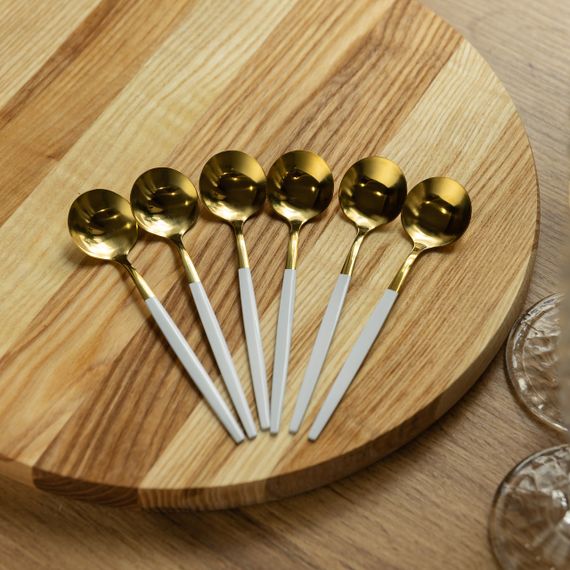 Набір чайних ложок 6 штук ложка чайна з нержавіючої сталі 12.9 см Білий із золотом HP-20-10 | Зображення 3