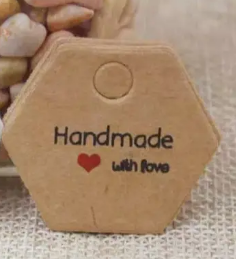 Бирка бумажная "Handmade with love", 30х35 шестиугольная | Зображення 2