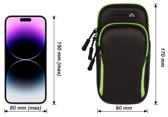 Чехол на руку Primo Sport универсальный спортивный для телефона до 6.5" - Black/Green | Зображення 2