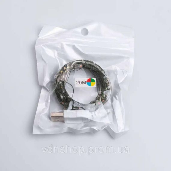 Гірлянда роса 20 метрів USB на 200 led світлодіодів крапля на зеленому дроті мультиколор USB200L20MGML | Зображення 8