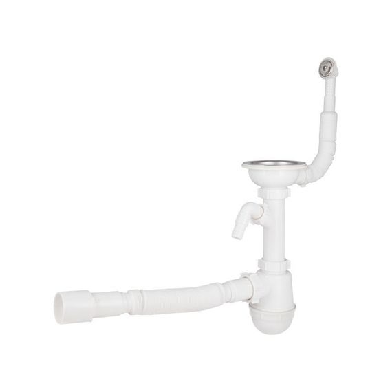 Сифон для кухонної мийки Lidz (WHI) 60 08 E001 01 ECO з круглим переливом (вихід 50 мм)