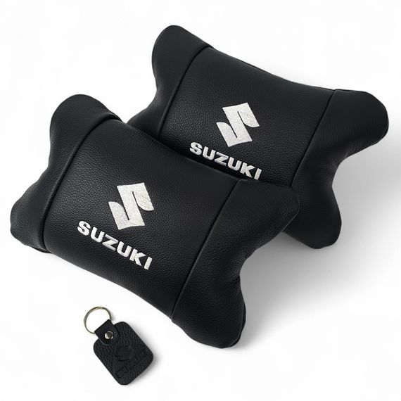 Набір шкіряних подушок Suzuki з вишивкою логотипу + брелок у подарунок для авто | Зображення 7